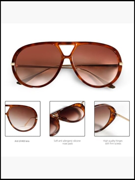 Oversized Aviator Sunglasses Retro Gold Metal Frame Vintage Chic Sun Glasses